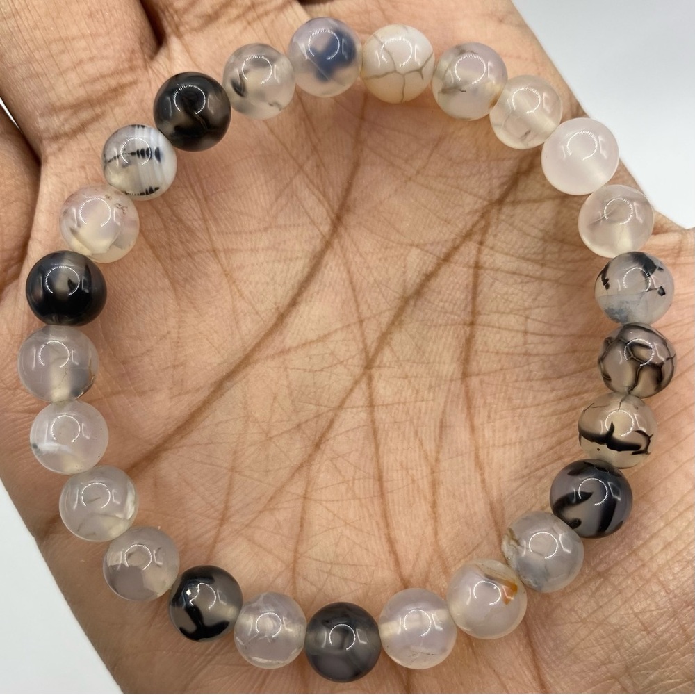 White Dragon Vein Agate Crystal Bracelet 8mm